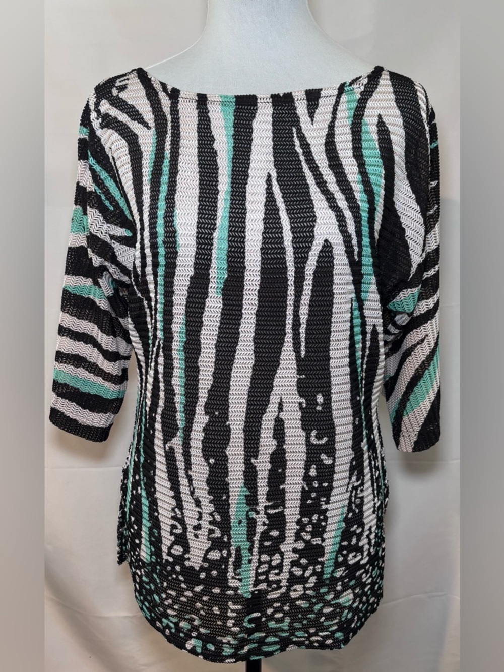 Sharagano Petite Open Knit Zebra Print Blouse Size PS